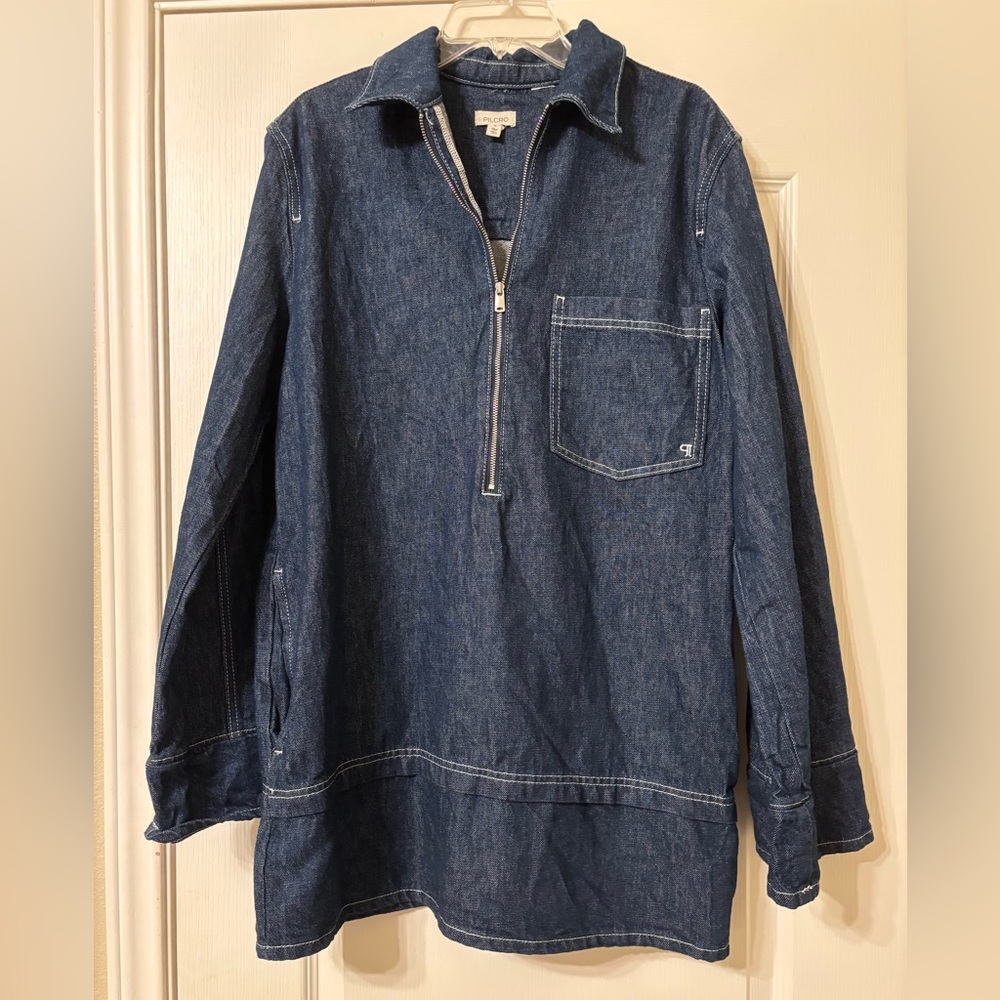 Anthropologie Pilcro Medium Denim mini dress long sleeve zipper jean pockets Lg - Picture 5 of 14